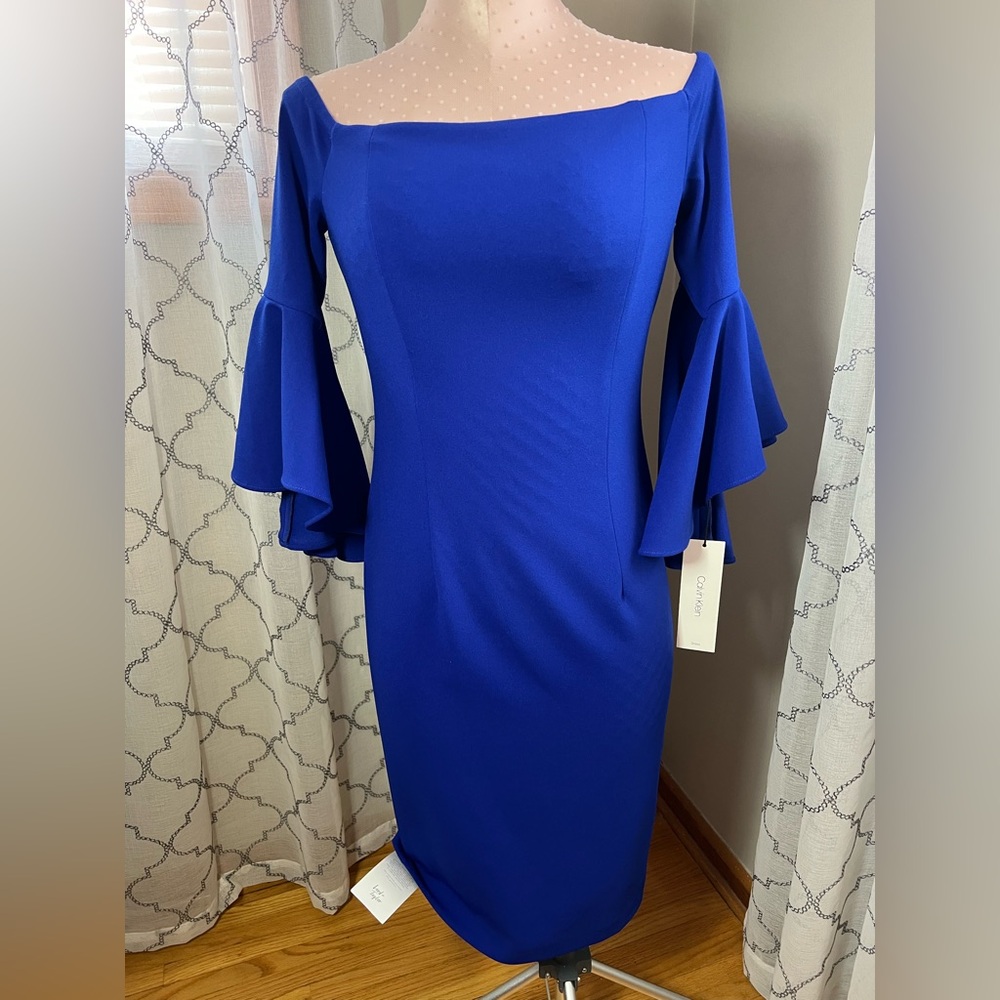 Chic Blue Flare Sleeve Dress Calvin Klein NWT